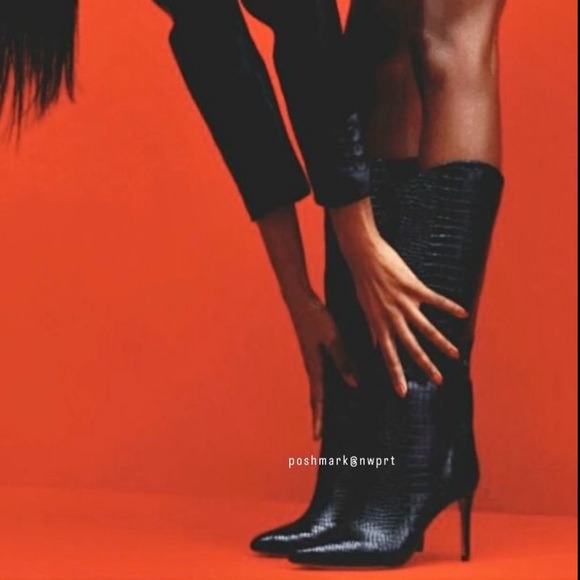 Schutz Maryana Black Croc Print High Heel Boots 37 7 Maryanna Faux Crocodile - Picture 16 of 17